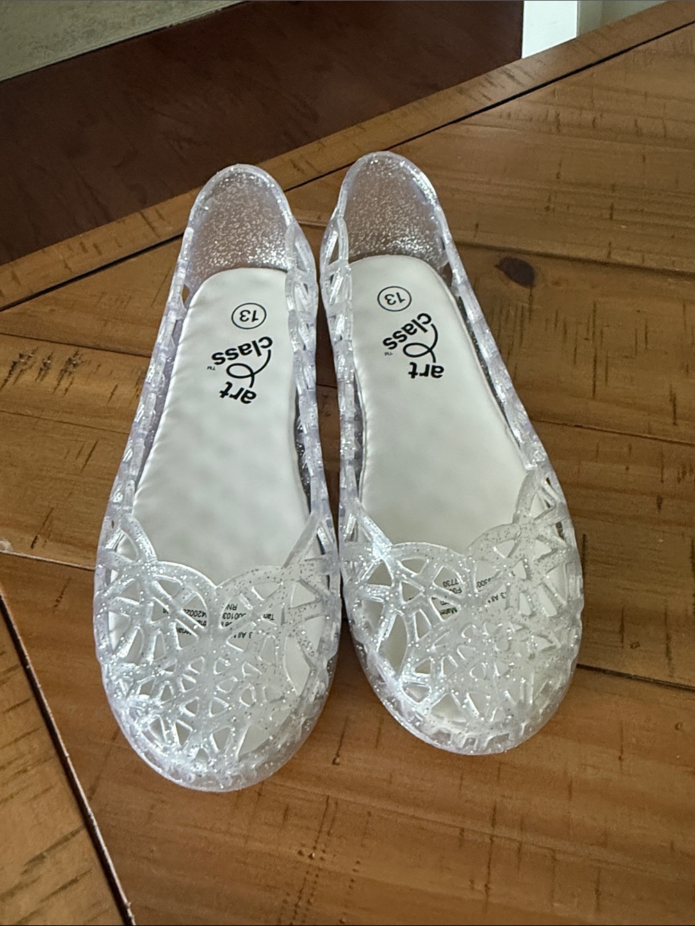 art class Girls' Silver Glitter Jelly Flats with Cutout Design